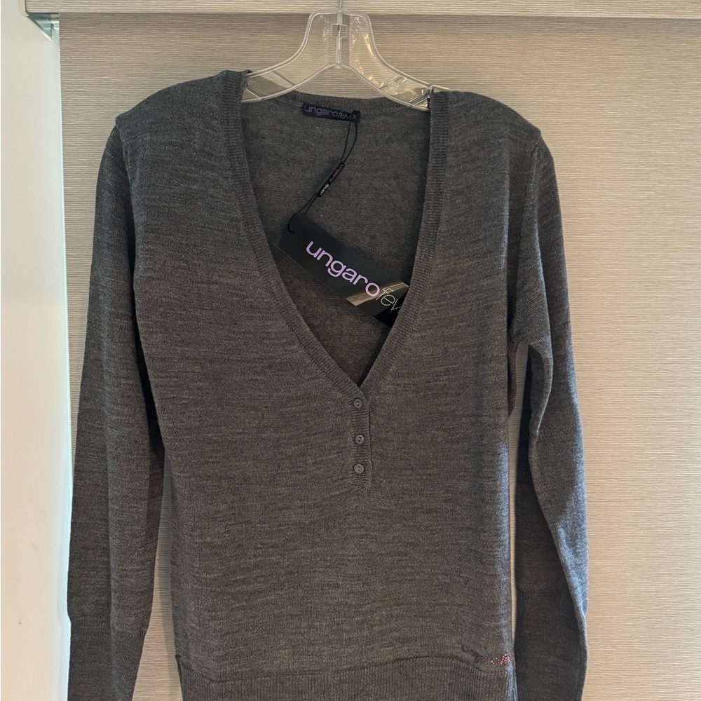 Ungaro Gray V-Neck Sweater NWT